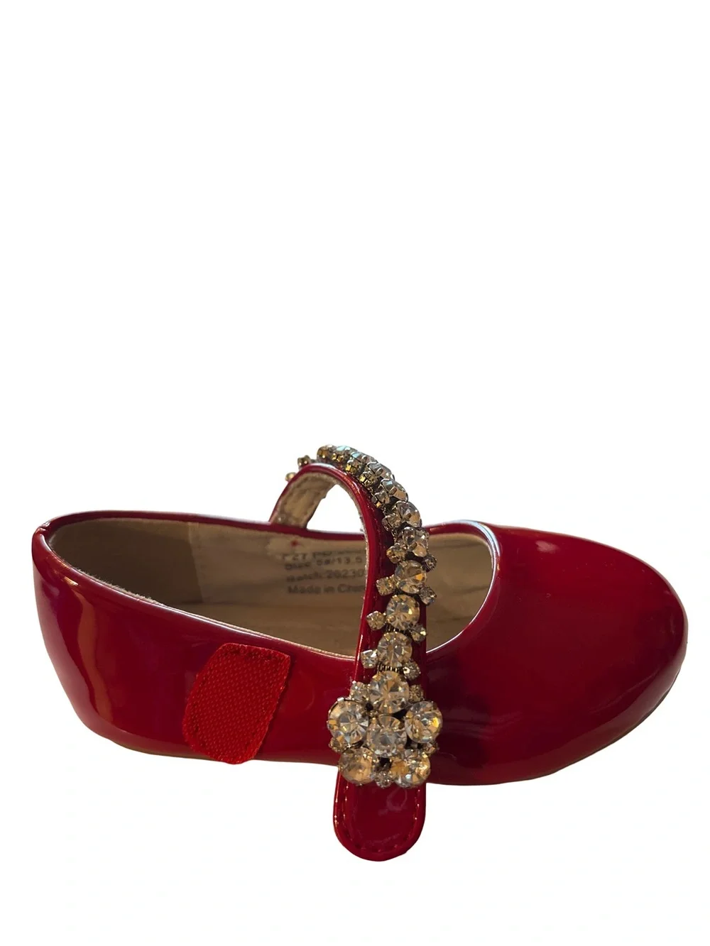 Girls Red Mary Jane Ballet Flats with Rhinestone Strap Size 5